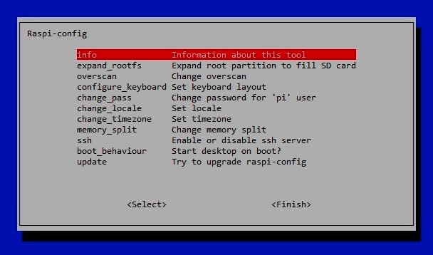 Raspberry Pi configuration screen